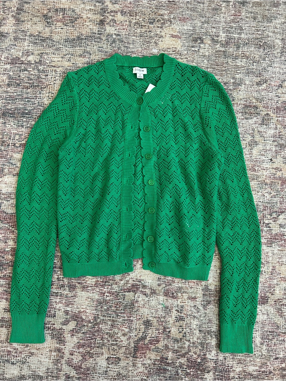 J. Crew Emerald Green Pointelle Knit Cardigan